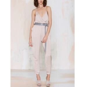 Capulet Beige Satin Surplice Racerback Jumpsuit
